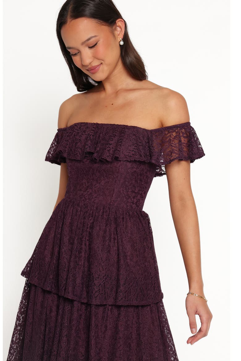 Miravelle Off the Shoulder Lace Maxi Dress, Alternate, color, PLUM LACE
