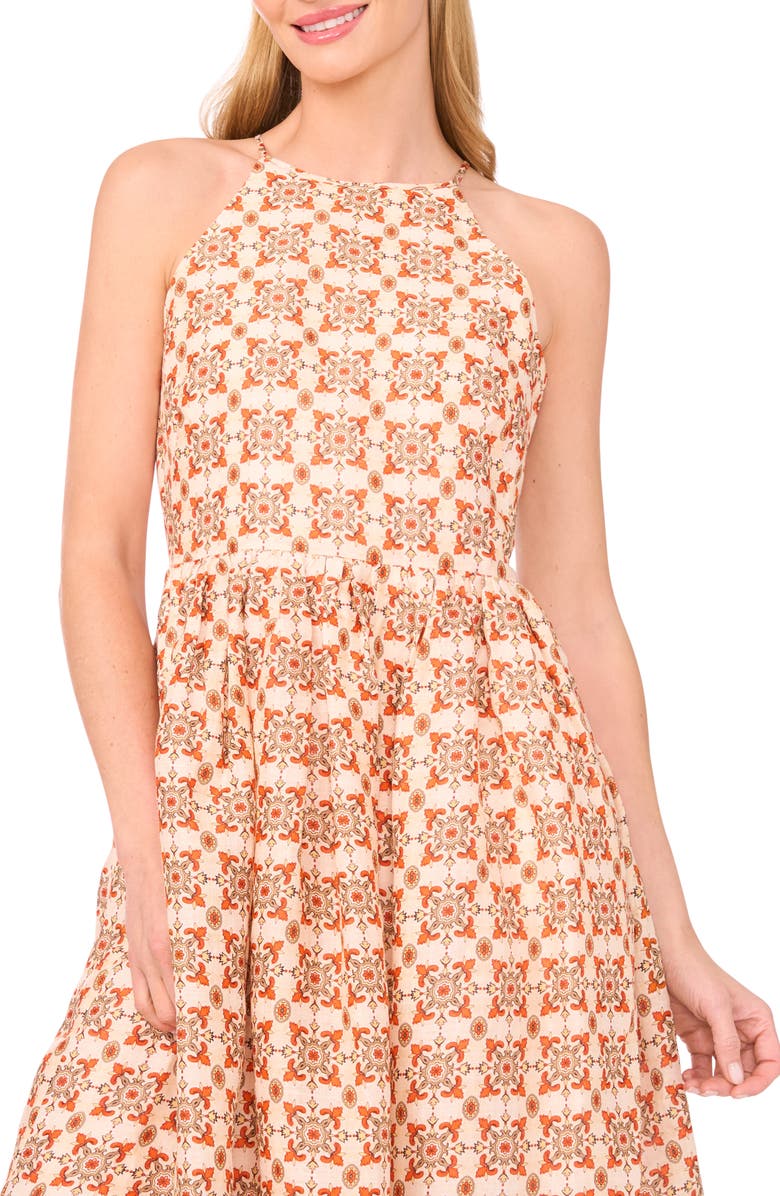 Ted Baker Mixed Geo Print Linen Midi Dress, Alternate, color, Spicy Orange