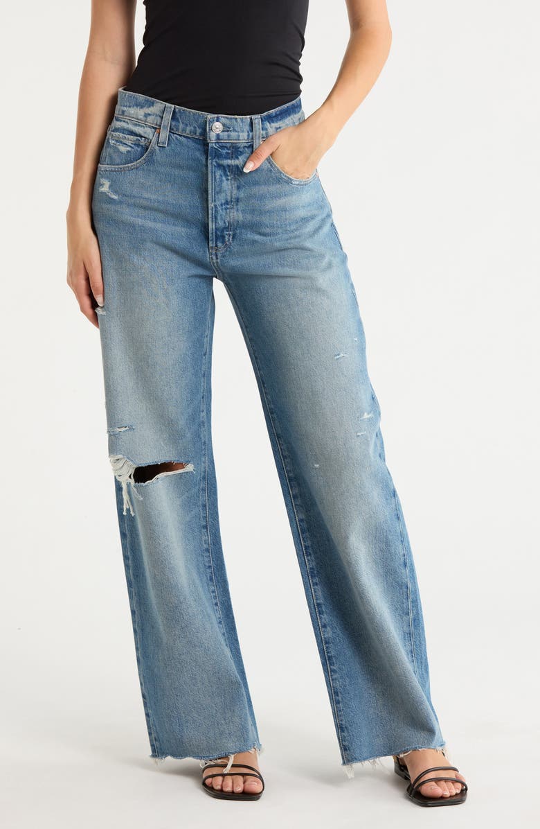 PAIGE Arellia Skimmer Covered Button Fly Wide Leg Jeans, Main, color, Terazzo Destructed Chew Hem