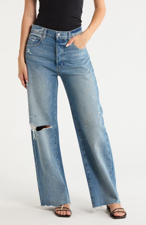 Arellia Skimmer Covered Button Fly Wide Leg Jeans (Terazzo Destructed w/ Lil Chew Hem)