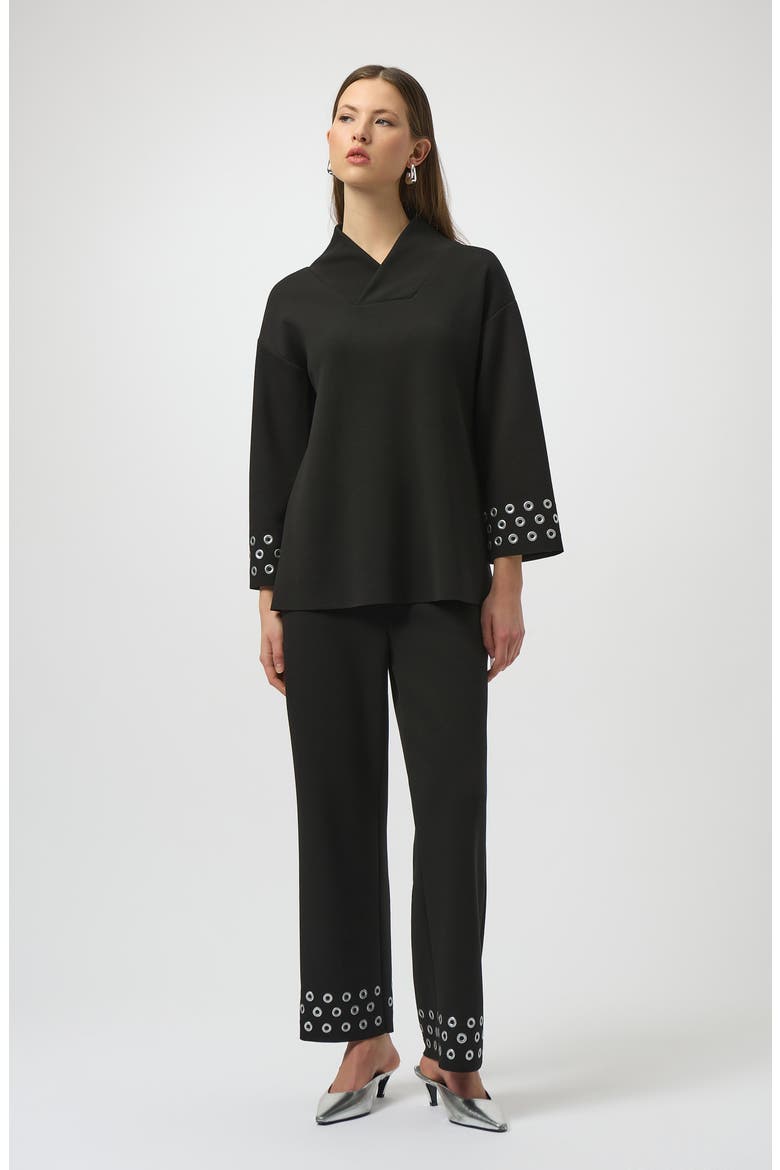 Grommet Detail Stand Collar Top, Alternate, color, BLACK