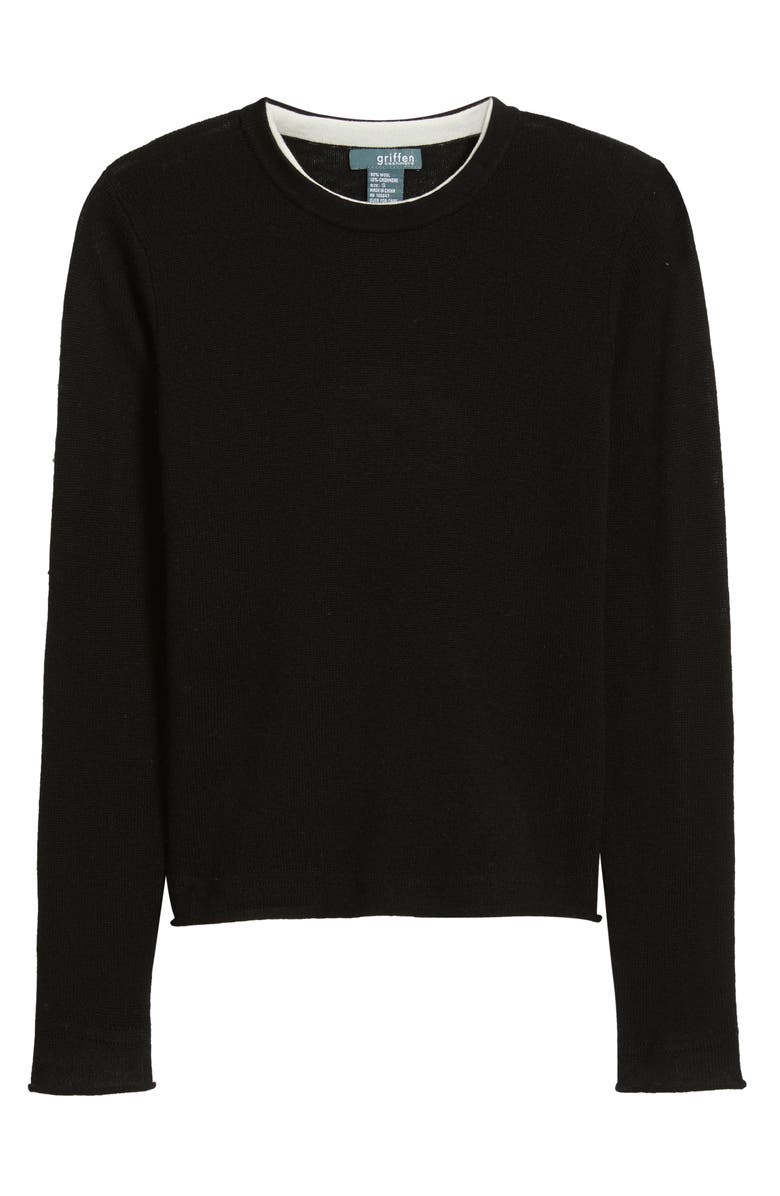Griffen Double Trim Wool & Cashmere Crewneck Sweater, Alternate, color, Black/ Ivory