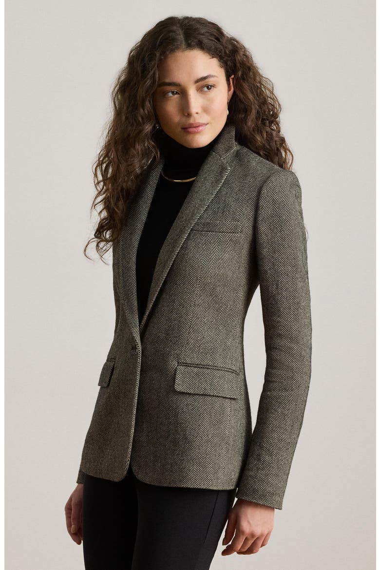 Cotton, Linen & Wool Herringbone Jacket, Alternate, color, BLACK/ CREAM MULTI
