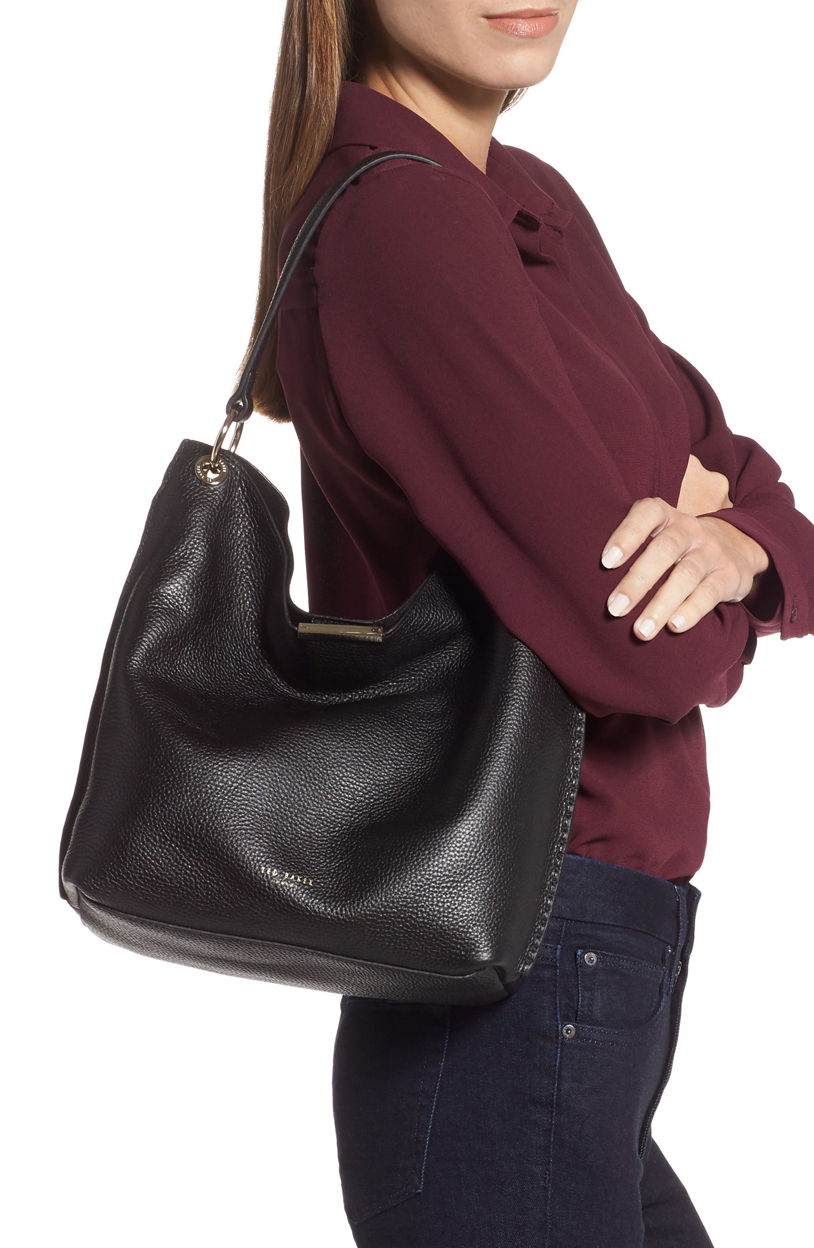 Ted Baker London Helgesoft Leather Hobo Bag, Alternate, color, 