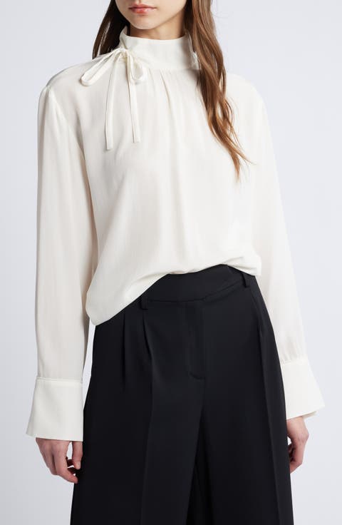 High Collar Silk Chiffon Shirt