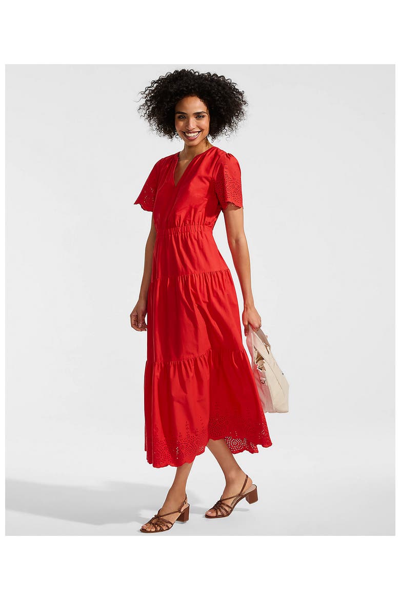 Tiered Cotton Poplin Eyelet Maxi Dress, Alternate, color, Coral Red Eyelet