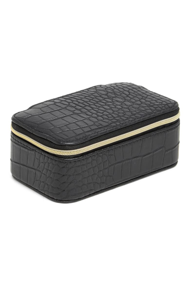 Small Rectangular Jewelry Box, Main, color, BLACK CROC