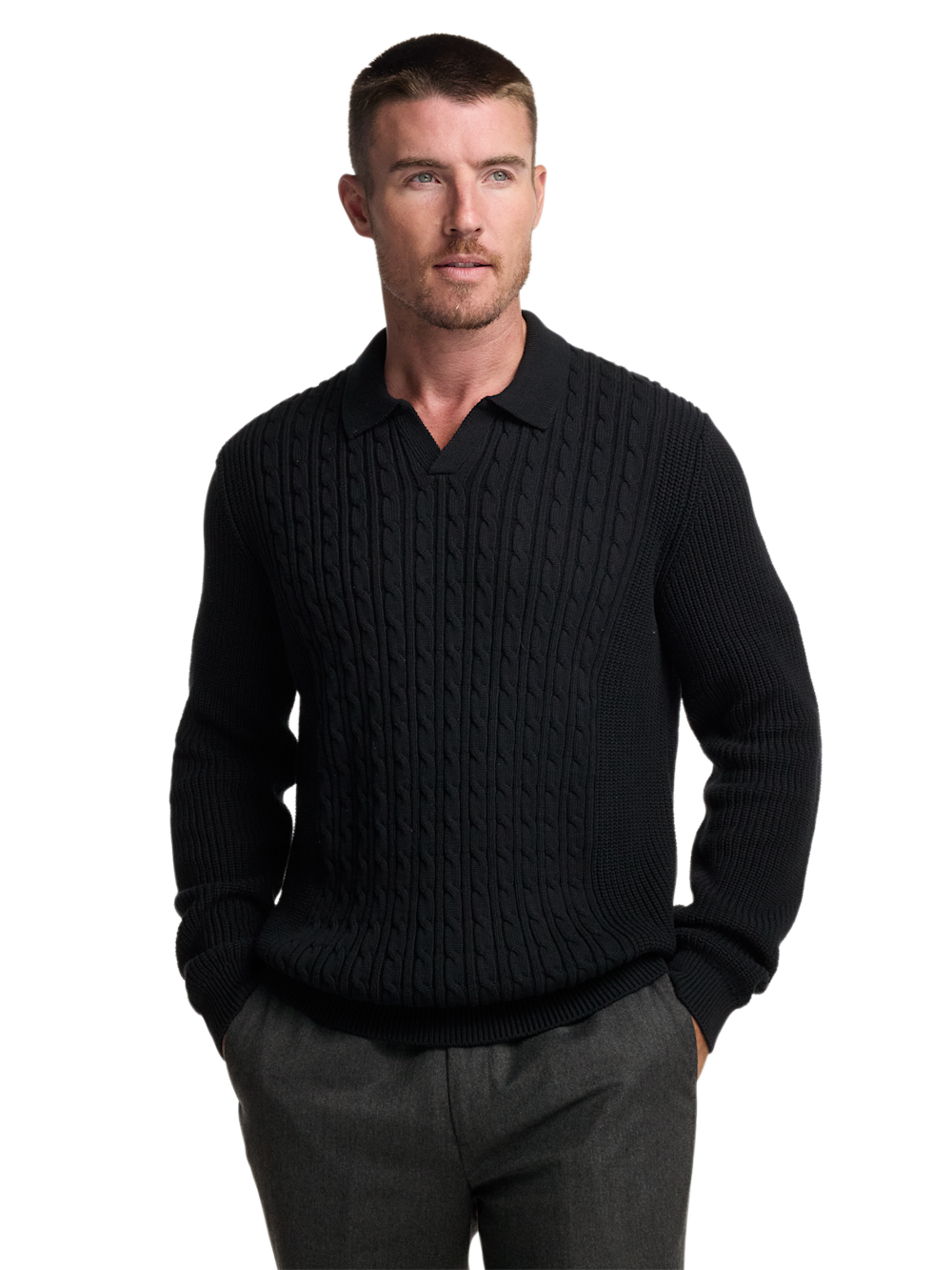 Cotton Cable V-neck Polo - image 2