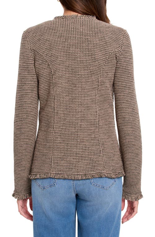 Nic + Zoe Nic+zoe Fringe Mix Cotton Blend Knit & Woven Jacket In Brown