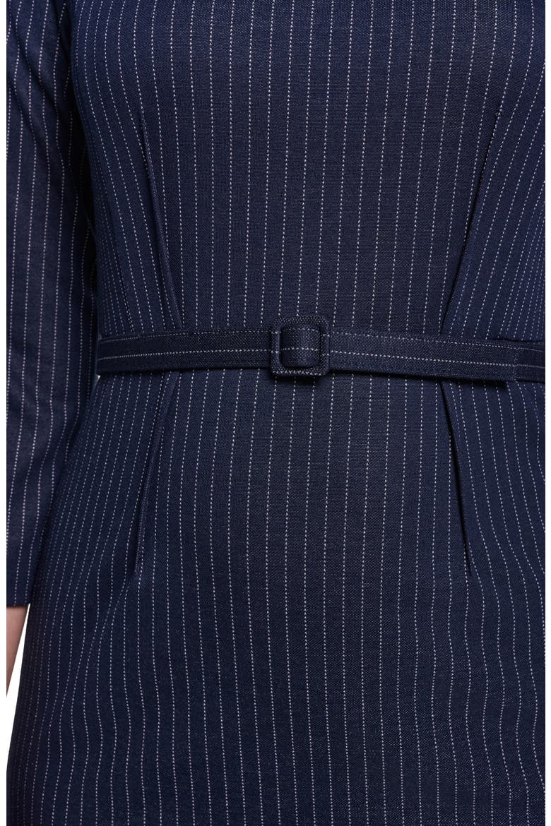 Tailored Belted Sheath Dress, Alternate, color, INDIGO/ PLATINUM