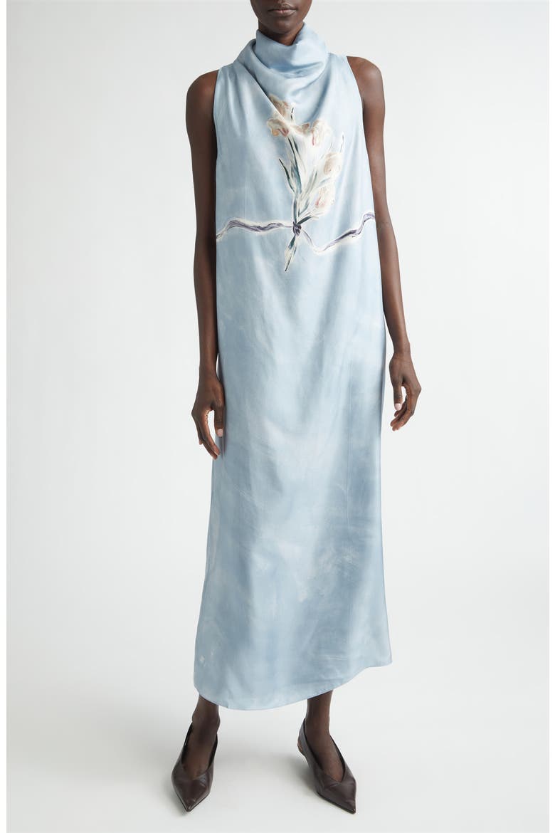 Noori Tulip Bouquet Sleeveless Silk Dress, Main, color, STORM TULIP