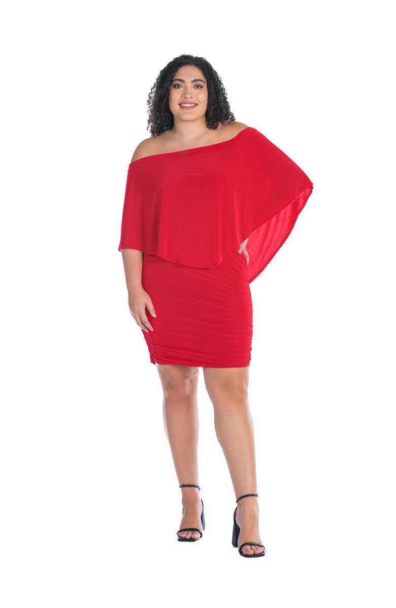 24seven Comfort Apparel Convertible Bodycon Mini Dress Ruffled Sleeve, Main, color, Red