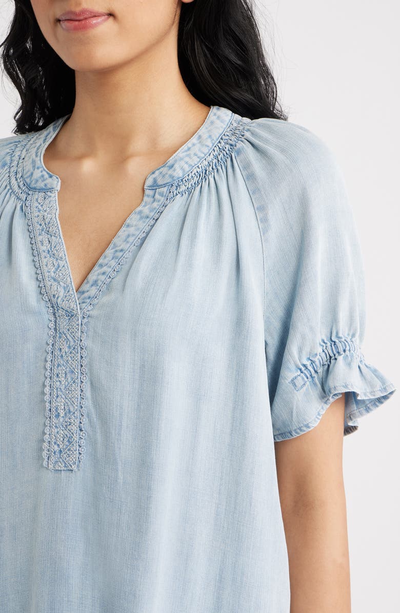 Wit & Wisdom Smocked Embroidered Chambray Top, Alternate, color, Powder Blue