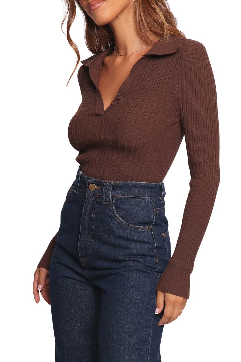 Emmerson Rib Collared Sweater, Alternate, color, CHOCOLATE