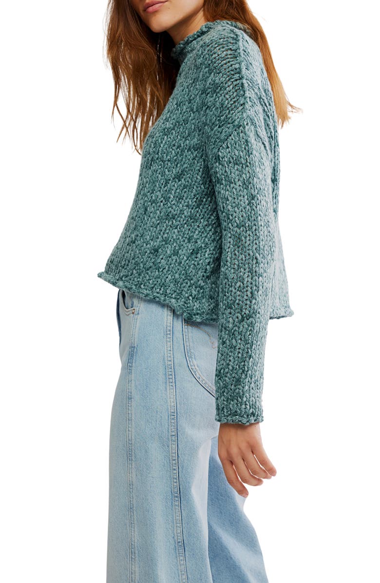 Free People Opal Roll Neck Crop Sweater, Alternate, color, Rainforest