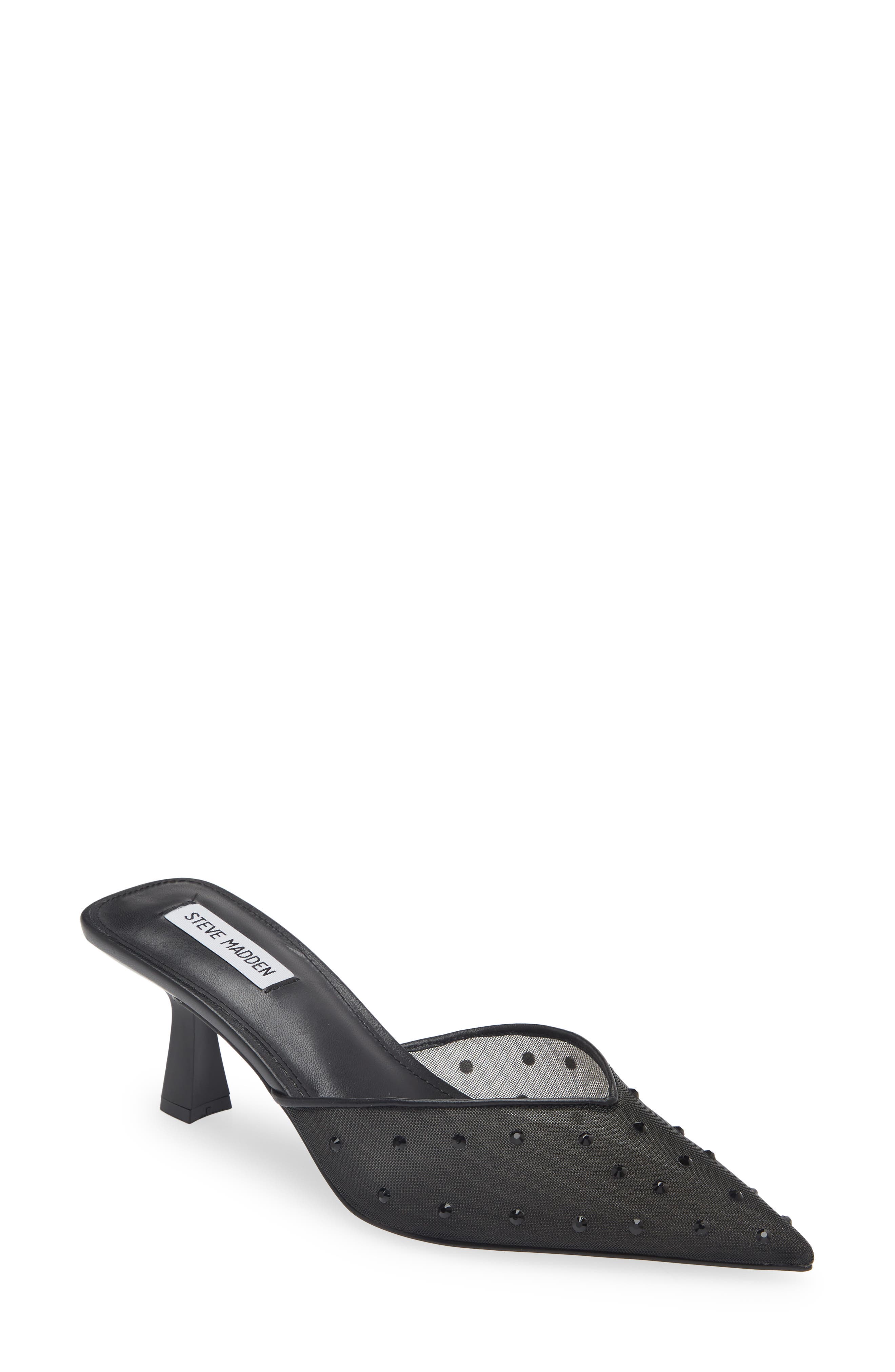 Mod Crystal Embellished Mesh Pointy Toe Mule, Main, color, BLACK