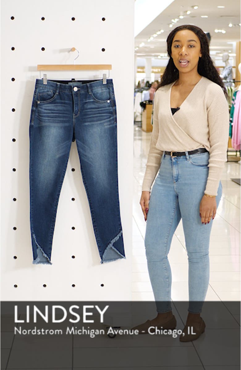 High Waist Frayed Tulip Hem Jeans, sales video thumbnail