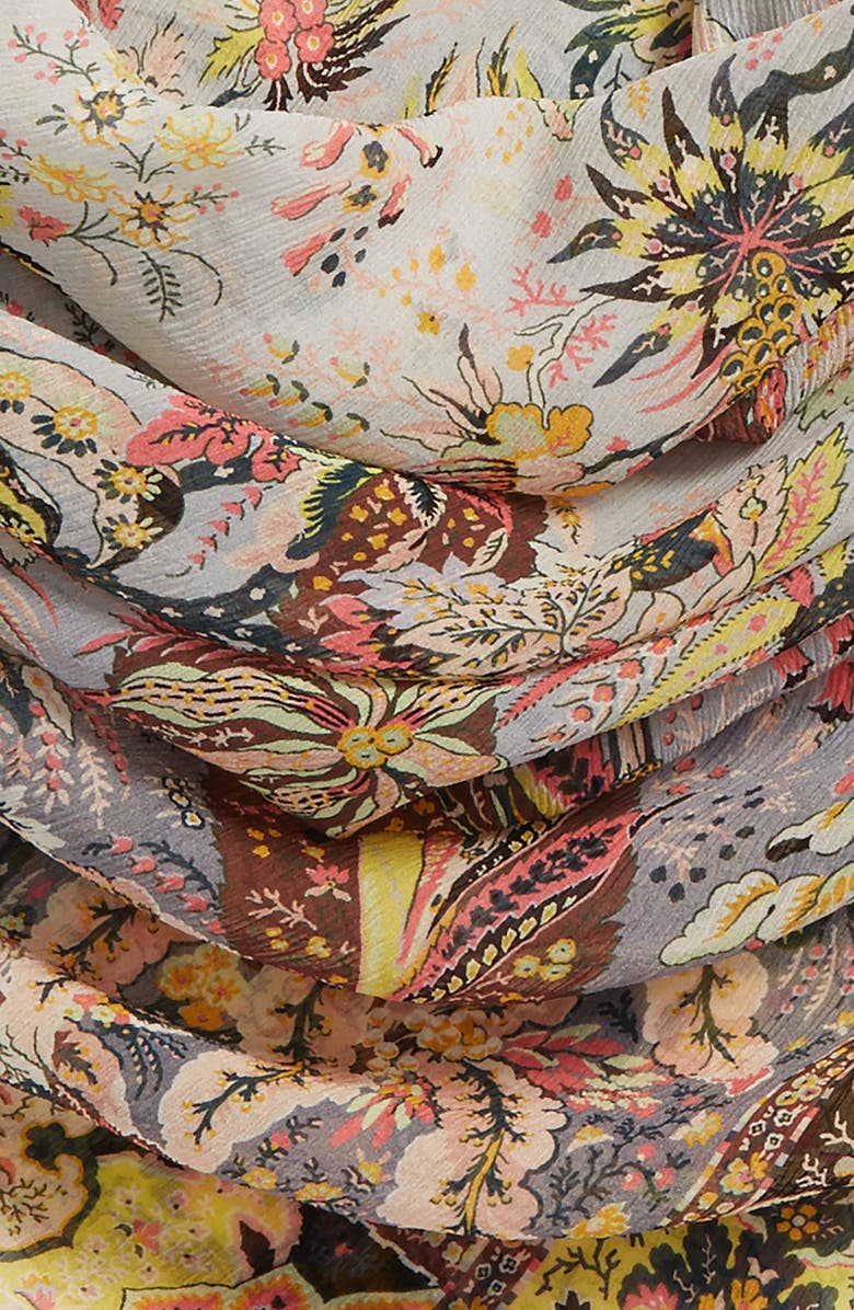 Etro Bombay Print Silk Chiffon Scarf with Tassels, Alternate, color,