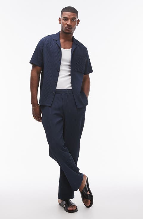 Plissé Pull-On Wide Leg Pants