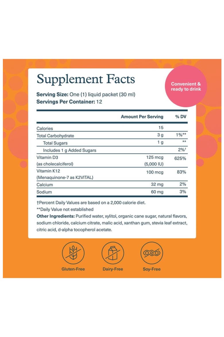K2 and D3 Daily Vitamin Supplement Liquid Peach Flavor 1oz, Alternate, color, None
