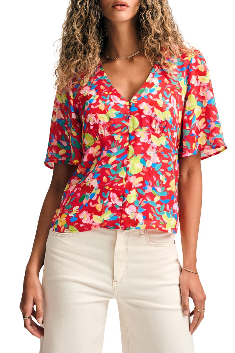 Floral Flutter Sleeve Button-Up Top, Main, color, BRUSHSTROKE BOTANICA