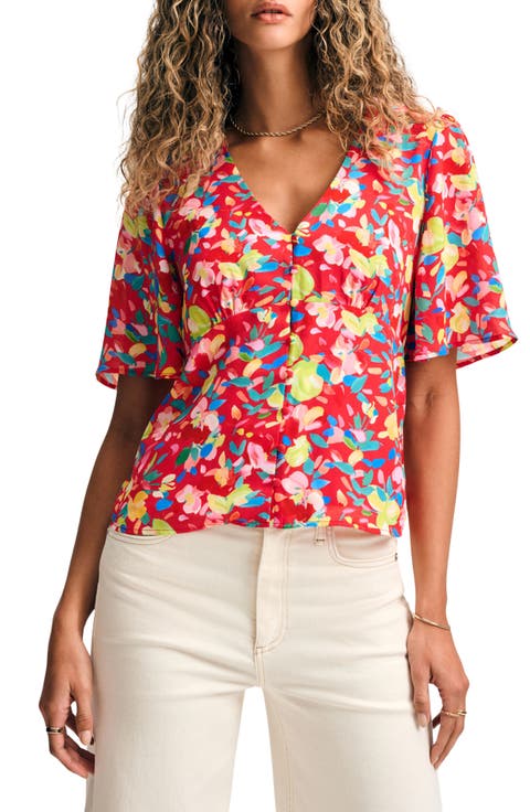 Floral Flutter Sleeve Button-Up Top