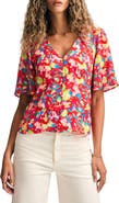 Isaac Mizrahi New York Floral Flutter Sleeve Button-Up Top