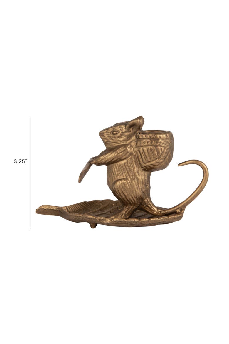 Mouse-on-Leaf Taper Holder, Alternate, color, Brass