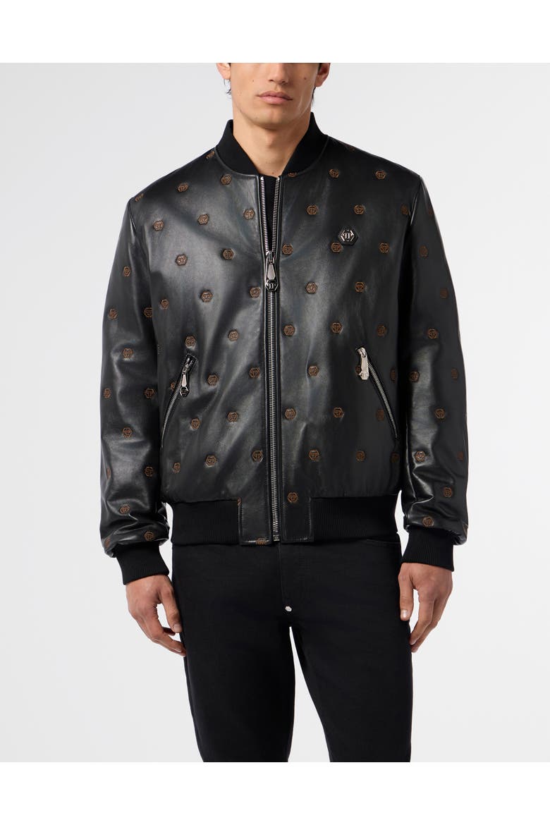 Embroidered Nappa Leather Bomber Monogram Monogram Men, Main, color, black