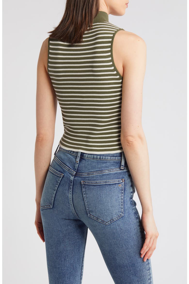 Stripe Mock Neck Wide Rib Sweater Tank, Alternate, color, DESERT OLIVE