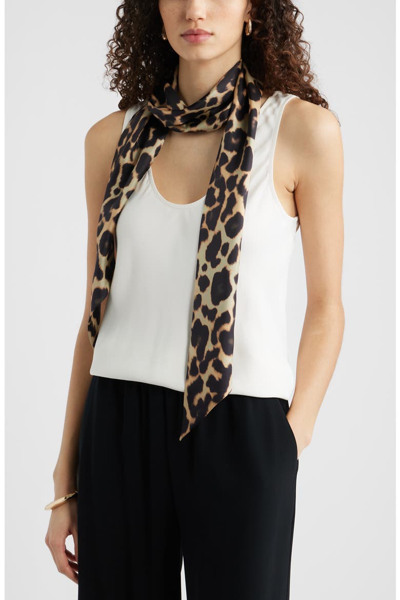 Floral Print Silk Skinny Scarf, Main, color, LEOPARD