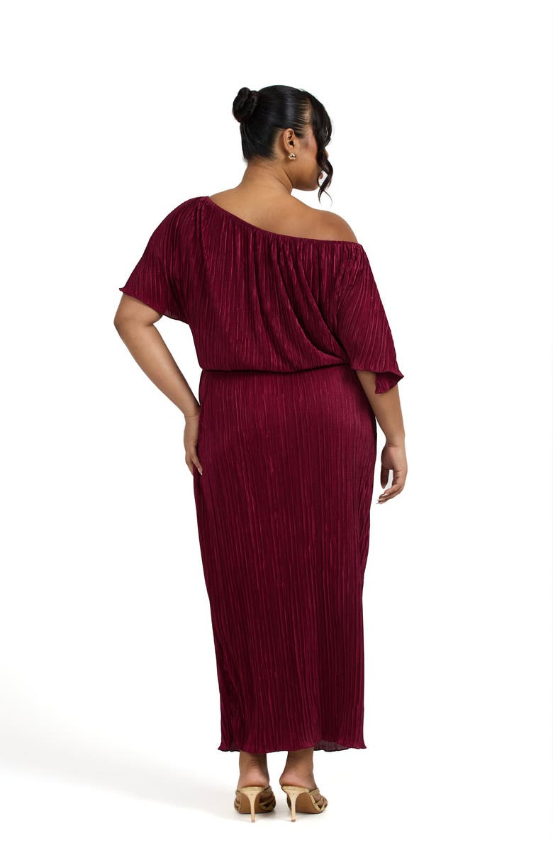 FASHION-SZN CURVE Off-The-Shoulder Plisse Midaxi Dress, Alternate, color, Burgundy