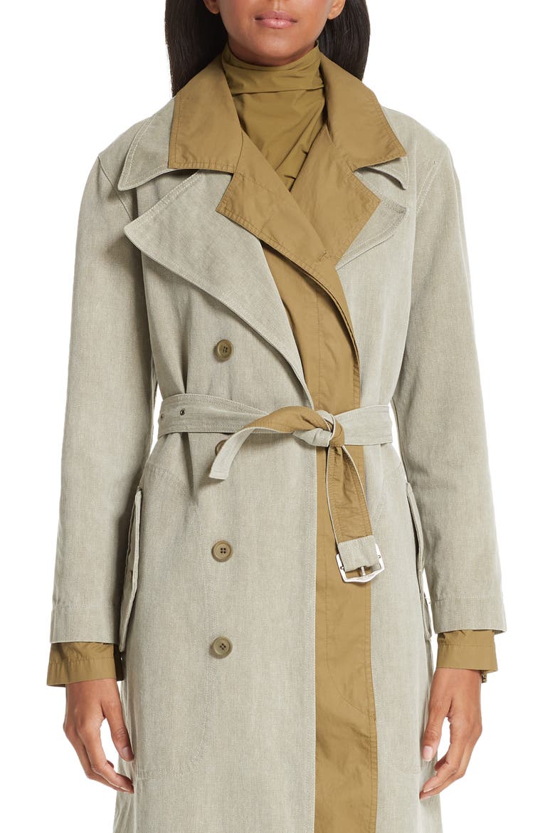 Devin Layered Cotton Canvas Trench Coat, Alternate, color, OLIVE