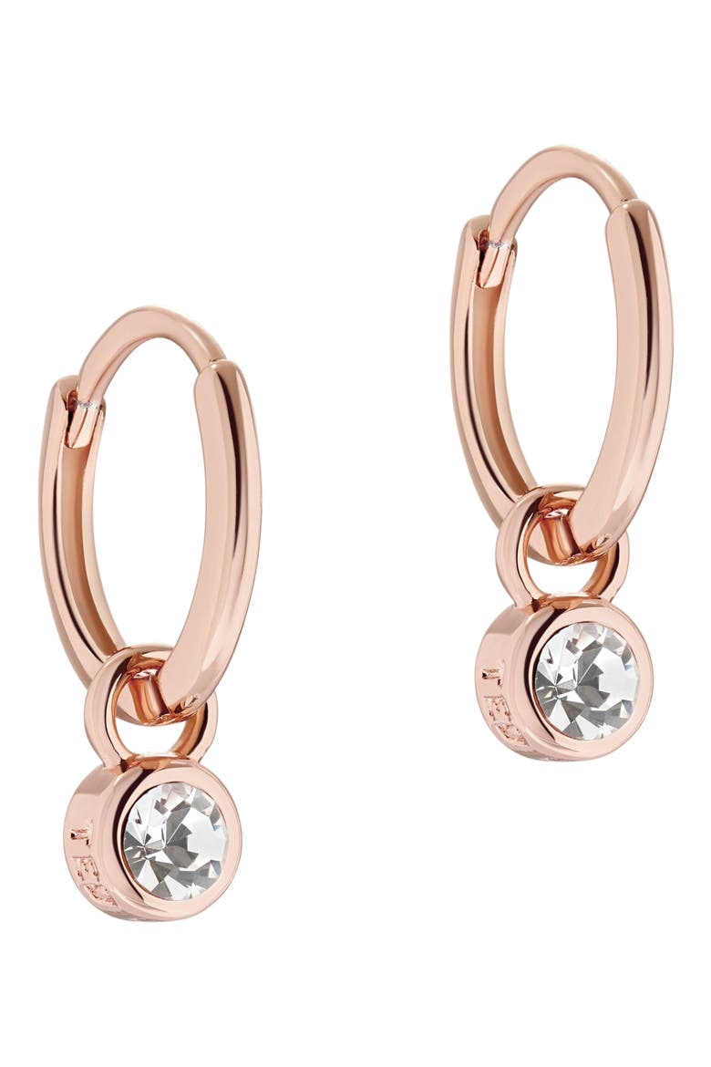 Sinalaa Crystal Mini Huggie Hoop Earrings, Main, color, ROSE GOLD TONE CLEAR CRYSTAL