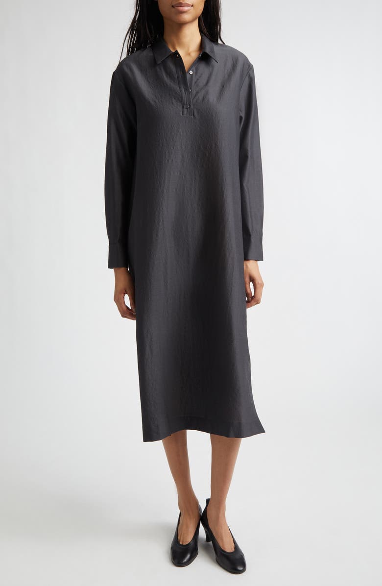Paloma Wool Espon Long Sleeve Wool & Silk Midi Shirtdress, Main, color, Black