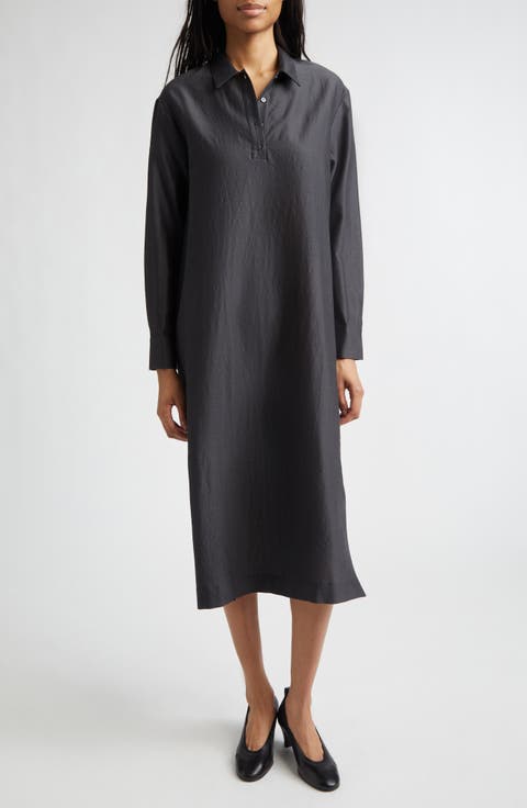 Espon Long Sleeve Wool & Silk Midi Shirtdress
