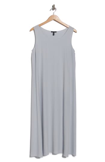 Eileen Fisher Scoop Neck Sleeveless Silk Dress In Multi