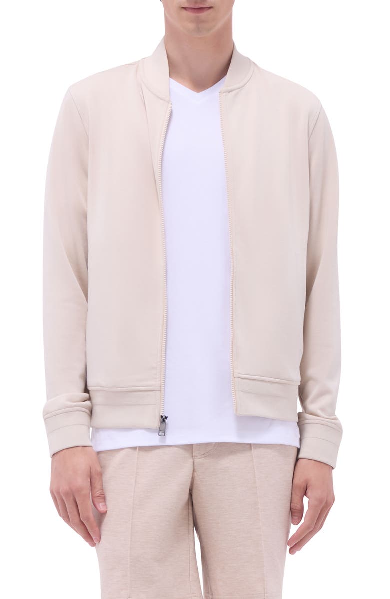 Bugatchi Soft Touch Knit Bomber Jacket, Main, color, Almond