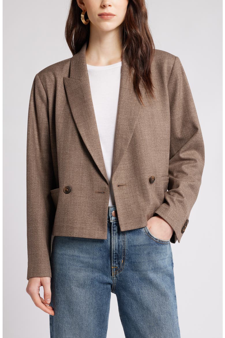 Double Breasted Crop Blazer, Main, color, BROWN MELANGE