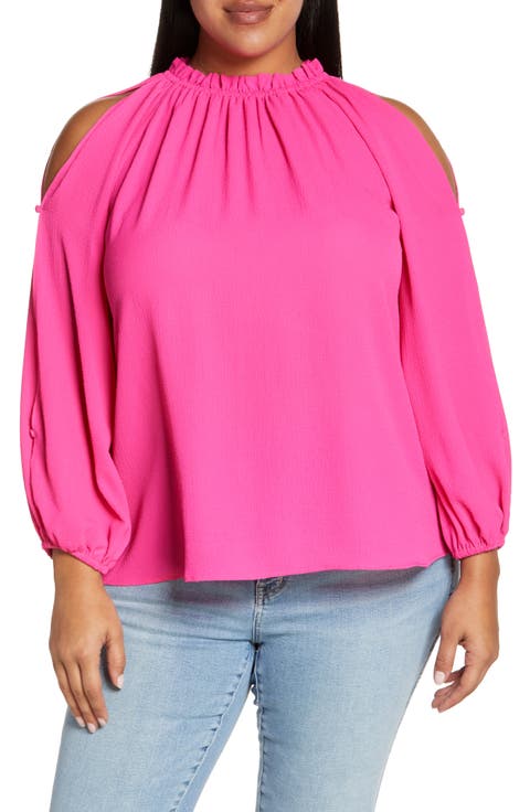 Cold Shoulder Crepe Blouse (Plus Size)
