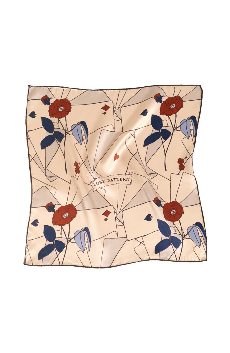 Lost Pattern NYC "Little Egret" Silk Pocket Square, Main, color, Khaki