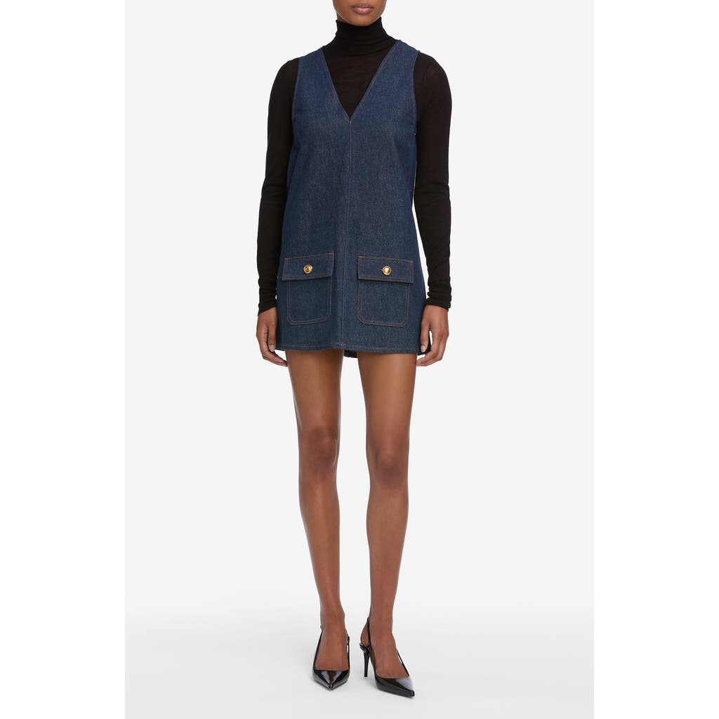 Frame The Pinafore Paneled Denim Mini Dress In Blue