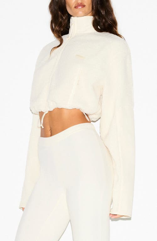Skims Faux Shearling Crop Jacket In White