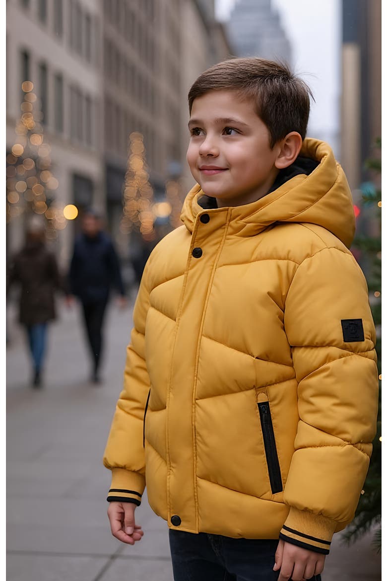 Kids' Cozy Grid Puffer Jacket, Alternate, color, Amber yellow