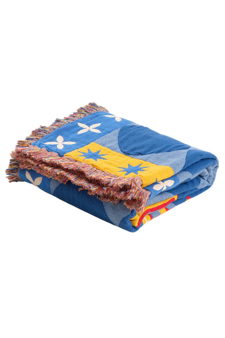 Novelas Fringed Jacquard 100% Cotton Throw Fun 54X71 In, Alternate, color, Blue