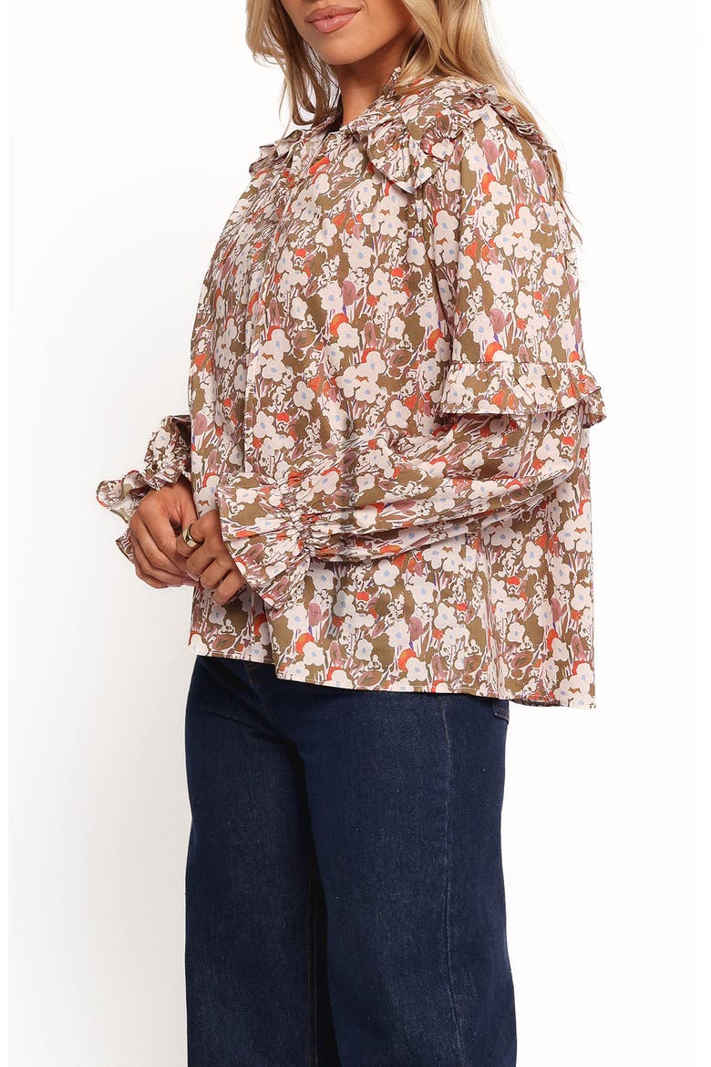 Selmah Floral Cotton Ruffle Accent Top, Alternate, color, CREAM OLIVE ORANGE