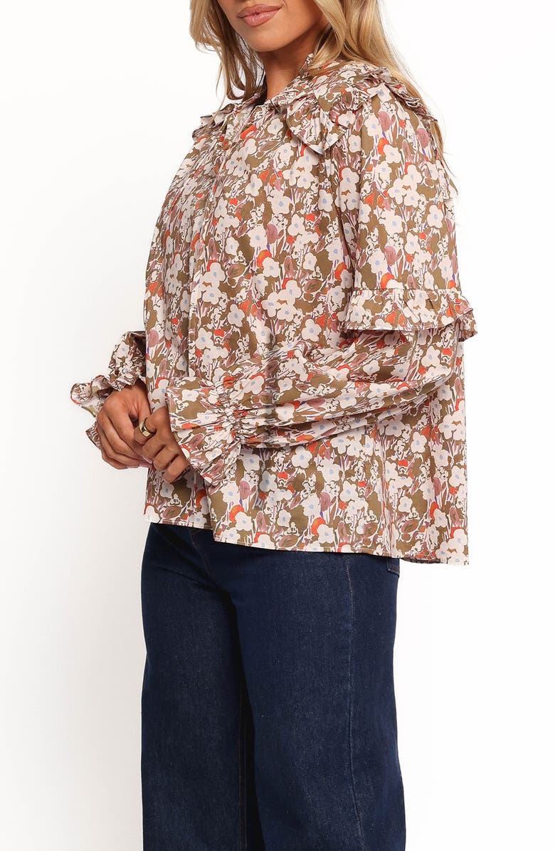 Petal & Pup Selmah Floral Cotton Ruffle Accent Top, Alternate, color, Cream Olive Orange