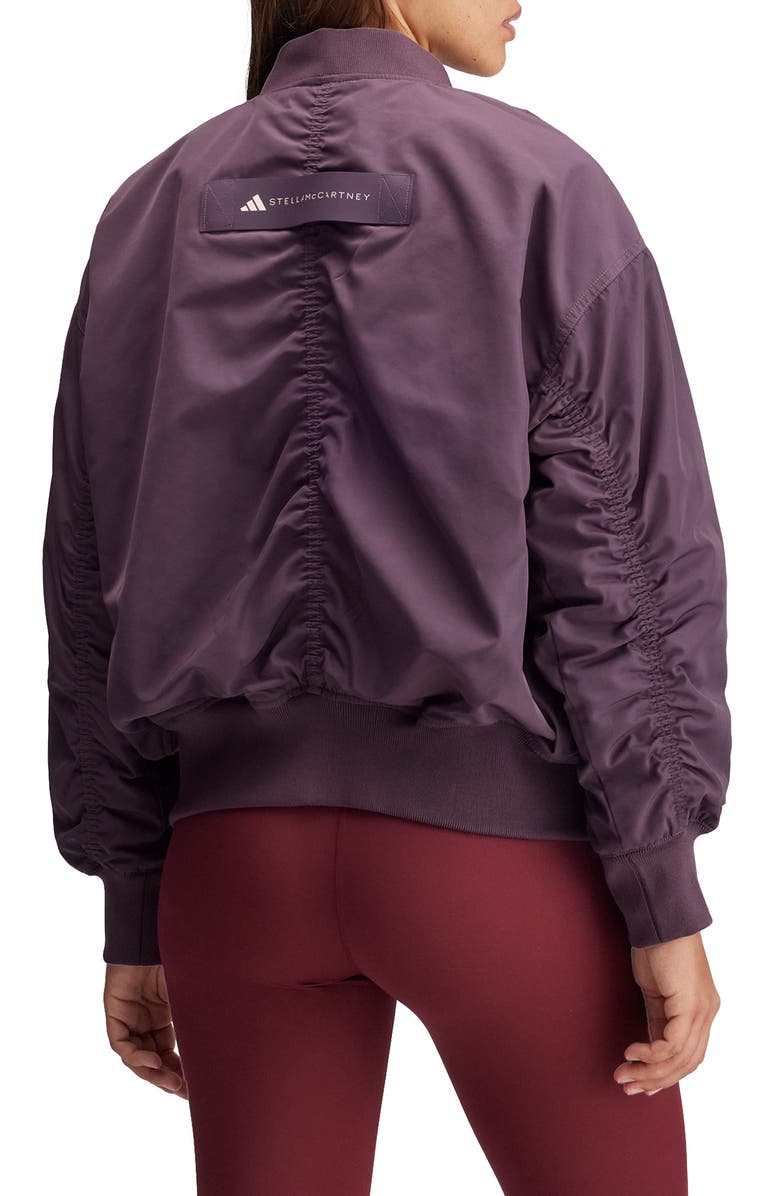adidas by Stella McCartney Ruched Bomber Jacket, Alternate, color, Purple