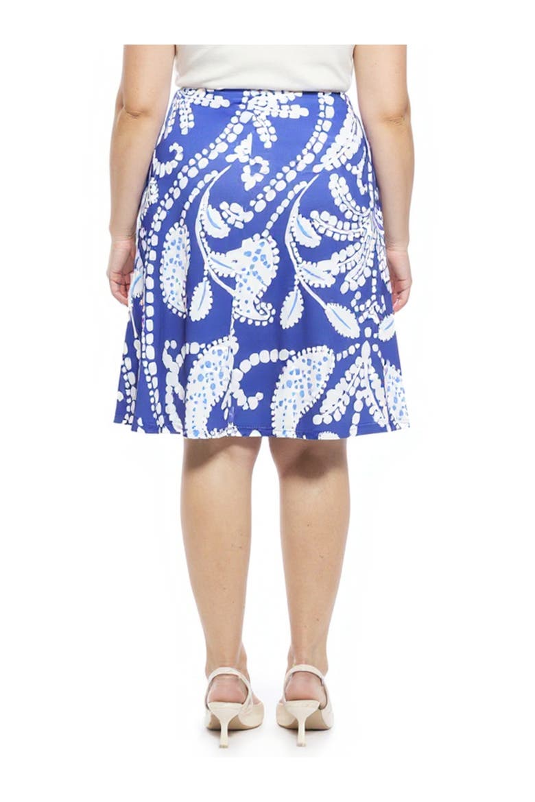Plus Size Paisley Elastic Waist Knee Length A-Line Skirt, Alternate, color, Blue Multi