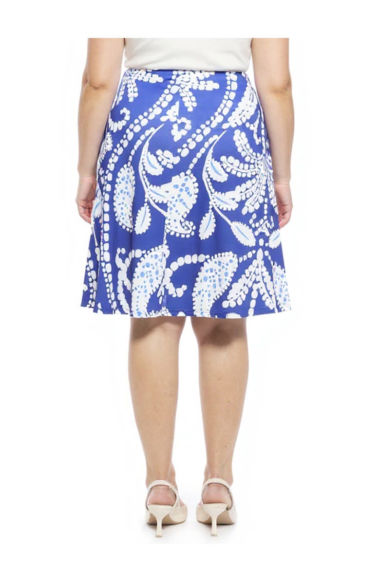 24seven Comfort Apparel Plus Size Paisley Elastic Waist Knee Length A-Line Skirt, Alternate, color, Blue Multi